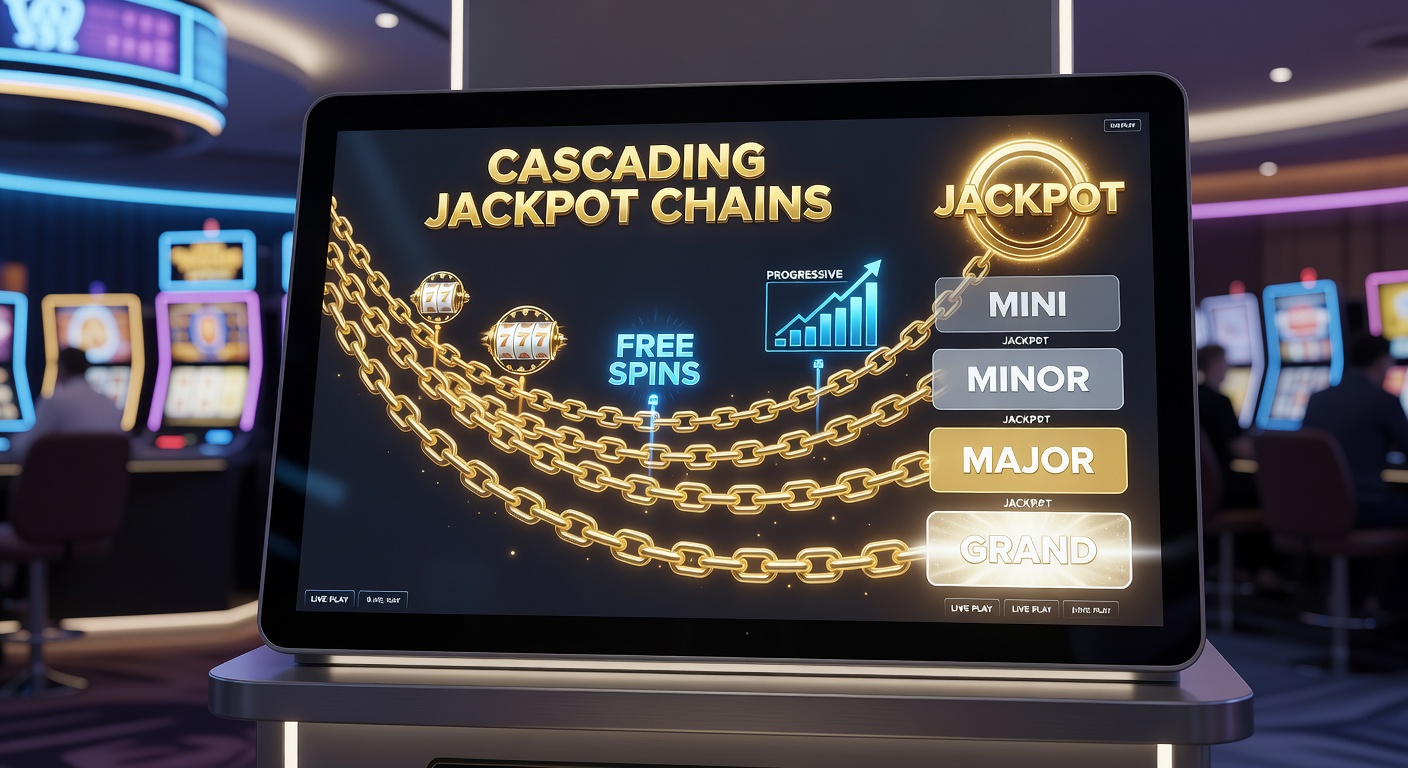 Live dealer at a streaming desk overseeing cascading slot action, with free spin meters filling and progressive jackpots flashing upward in real time