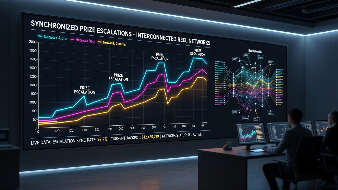 Graph illustrating parallel jackpot growth curves across multiple casino locations during peak evening hours