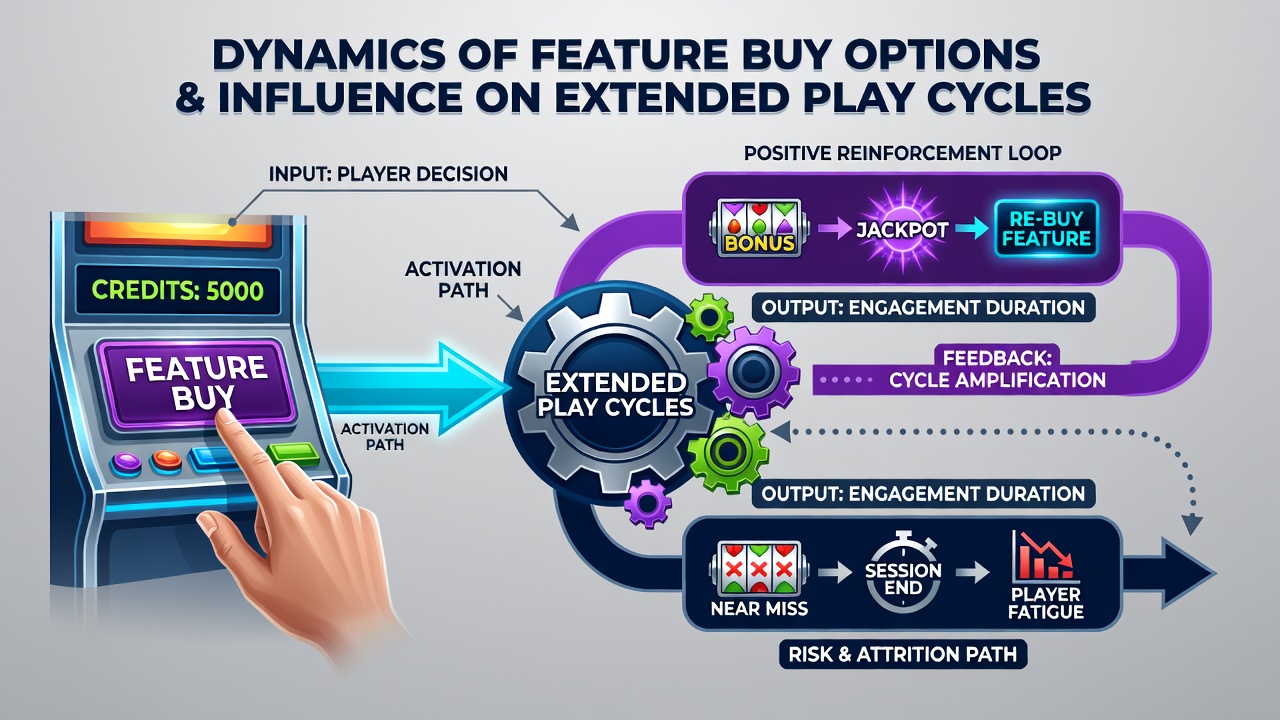 Player dashboard showing extended session metrics and feature purchase history in a slot game