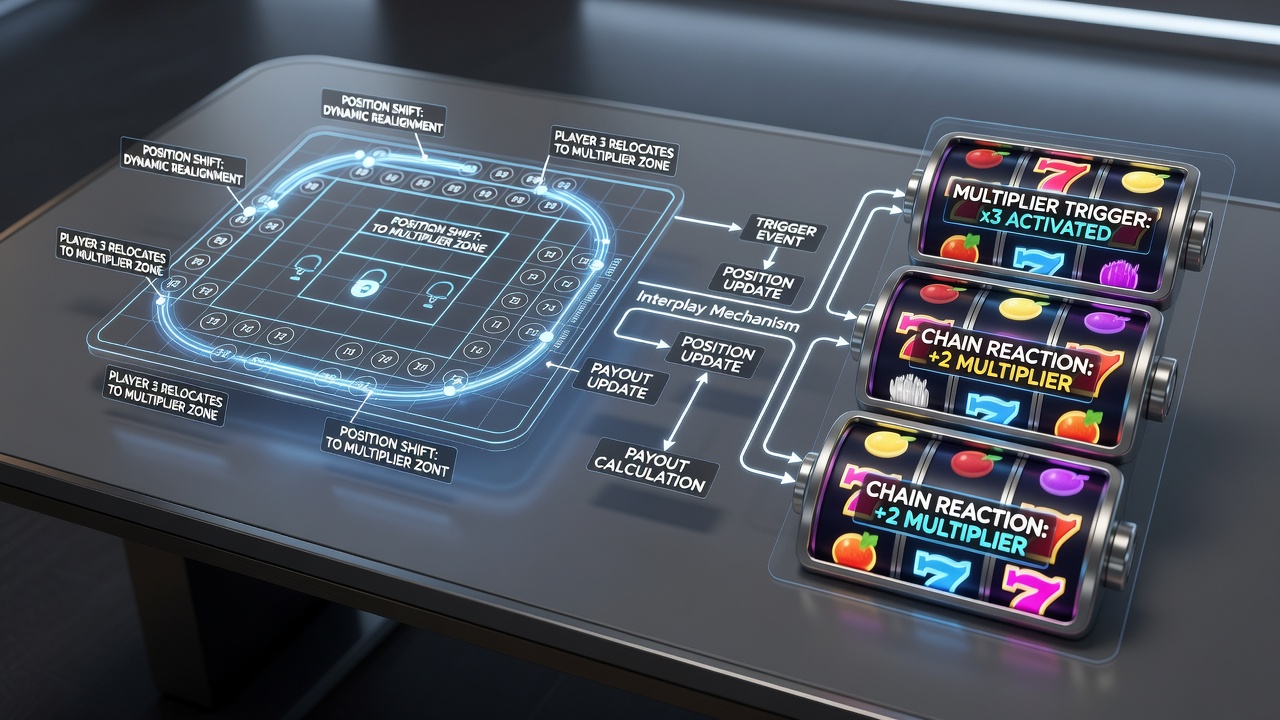 Close-up of multiplier display and seat position indicators during active hybrid gameplay